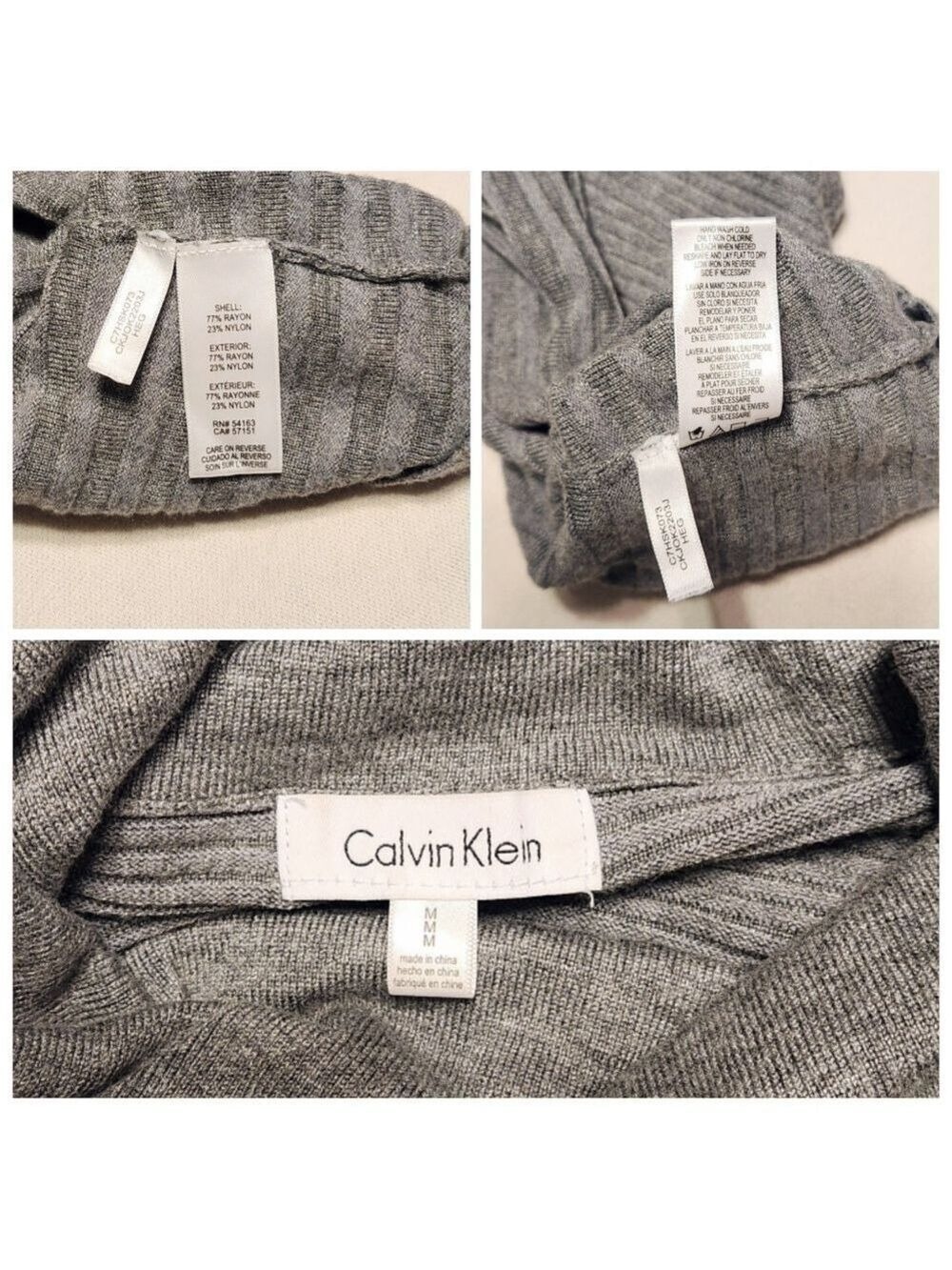 Calvin Klein Heather Grey Ribbed Cowl Neck Sweater Medium - Picture 6 of 7